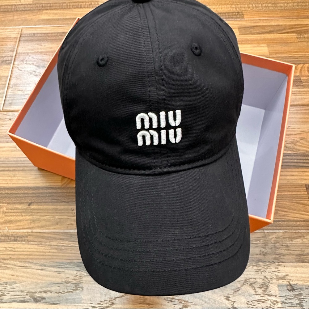 Miu Miu Black Baseball Cap with White Embroidered Logo